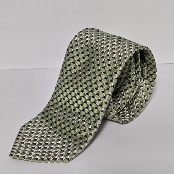 Banana Republic Green Patterned Men's 💯 Silk Tie - Picture 1 of 6
